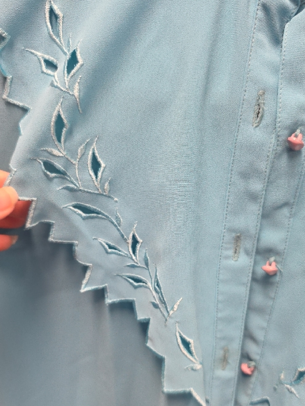 Turquoise Embroidered Button-Front Blouse - Picture 2 of 4